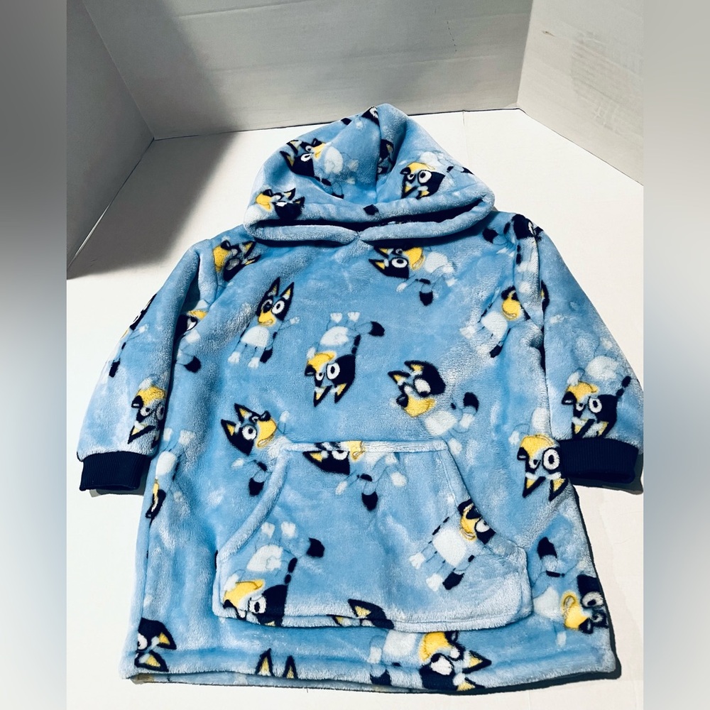 Bluey Toddler Blue Sherpa Hoodie With Bluey Character Shown All Over     SIZE 4T